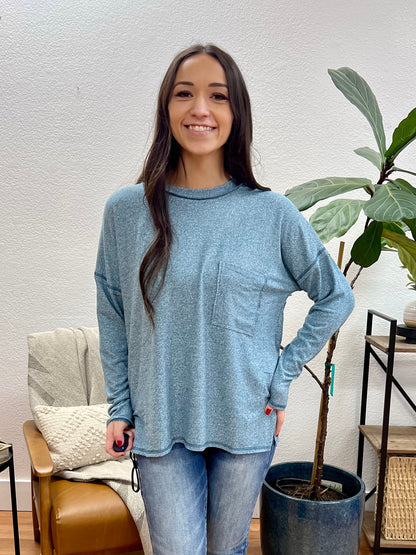 Teal Soft Melange Pocket Tee