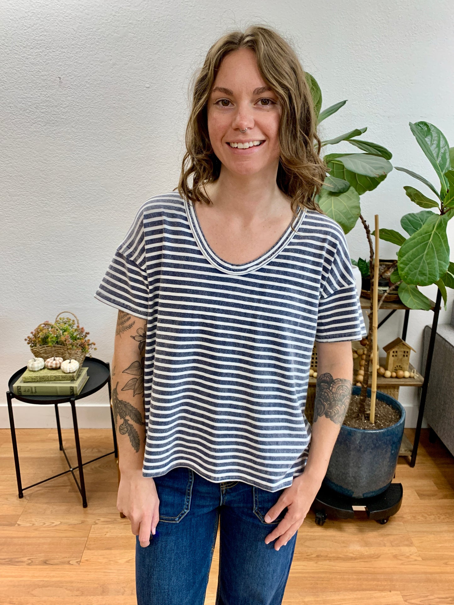 Navy Stripe Knit Top