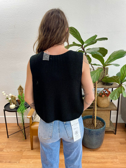 Black Sleeveless Button Down Cardigan