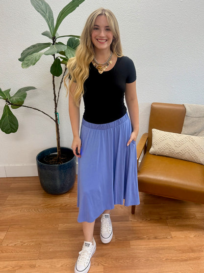 Denim Pleated A-Line Skirt