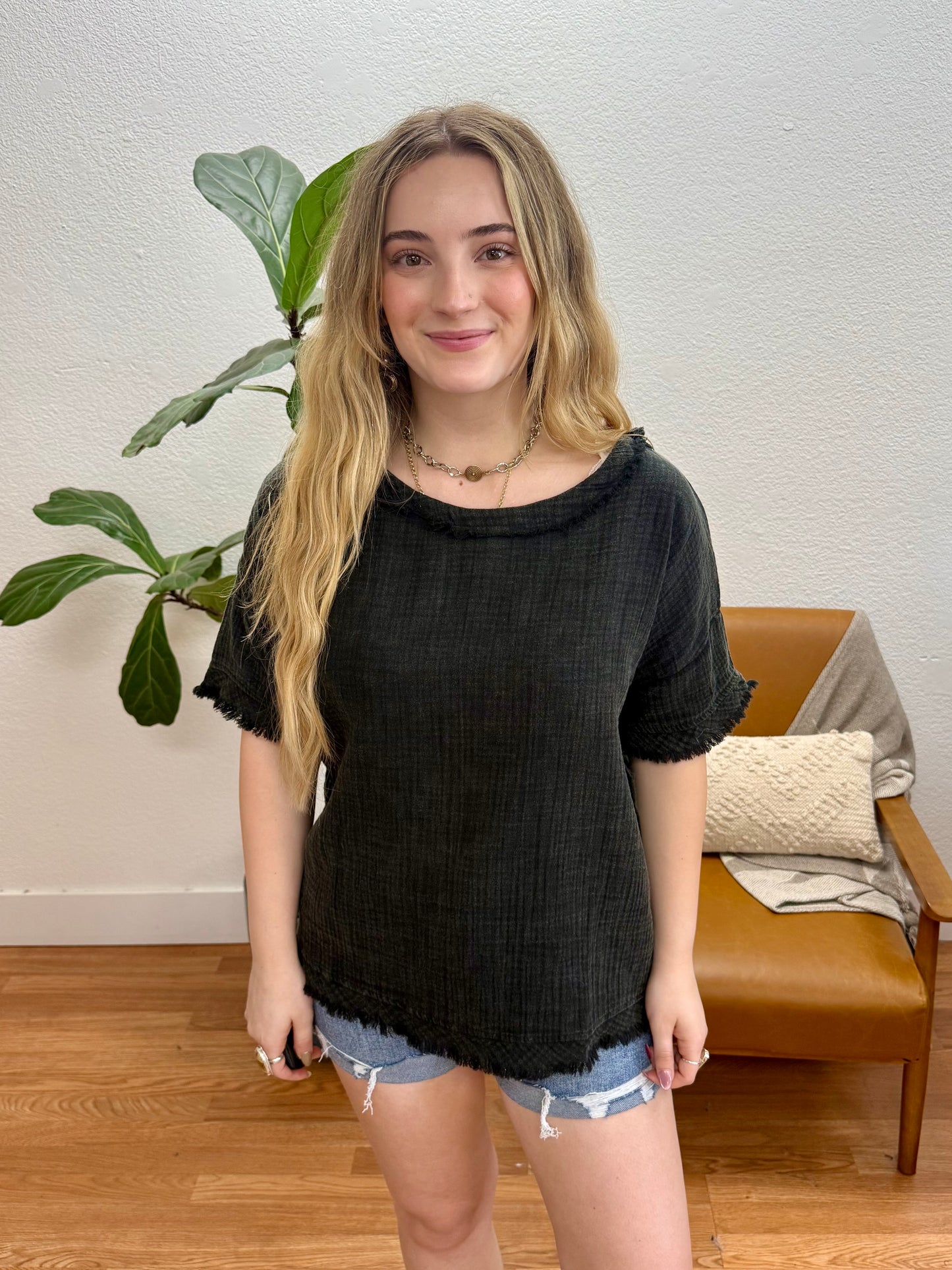 Black Scoop Neck Oversized Top