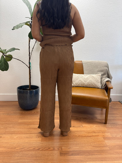 Almond High Waist Plisse Dress Pants