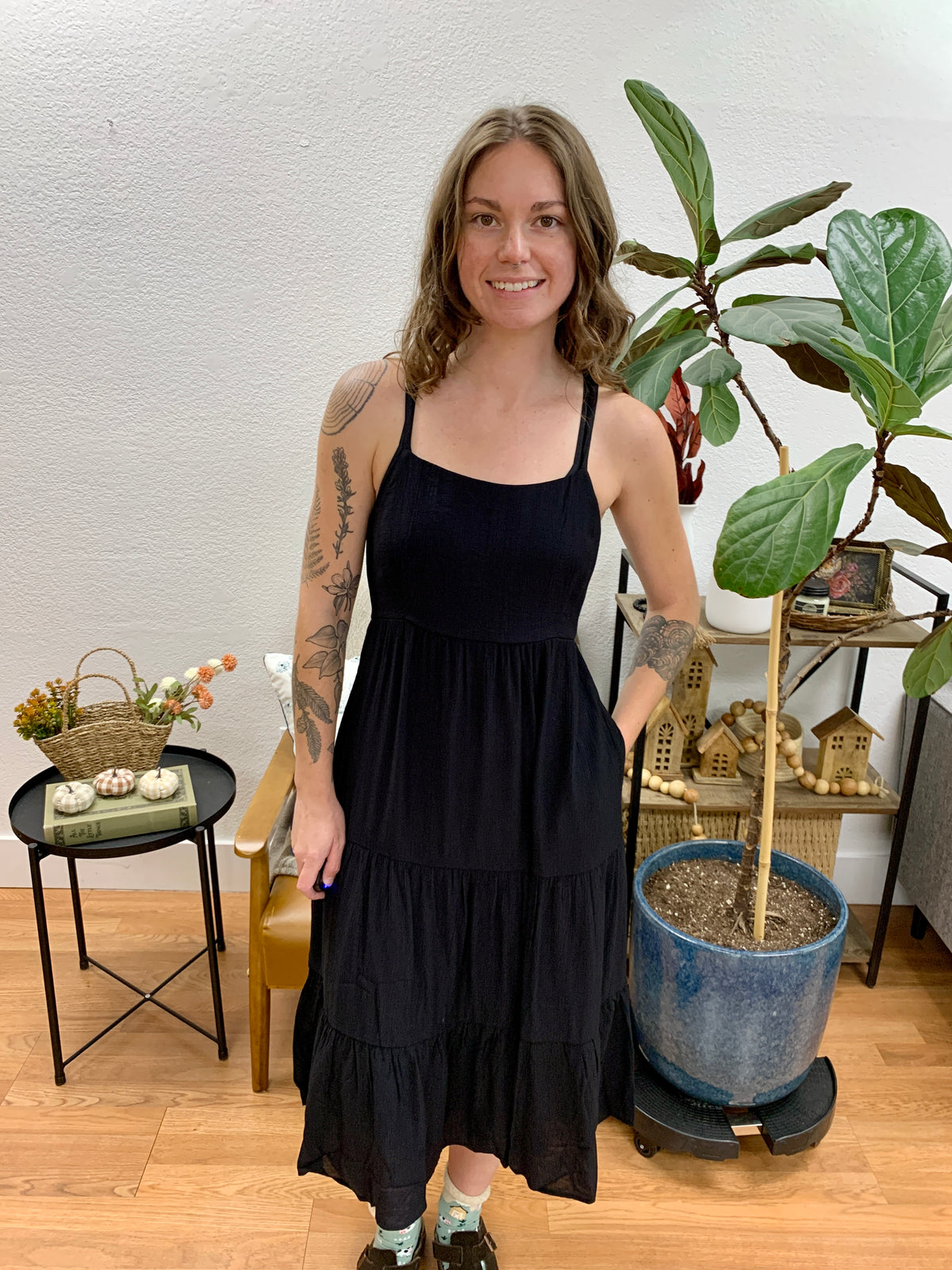 Black Everyday Tiered Midi Dress