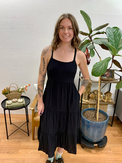 Black Everyday Tiered Midi Dress