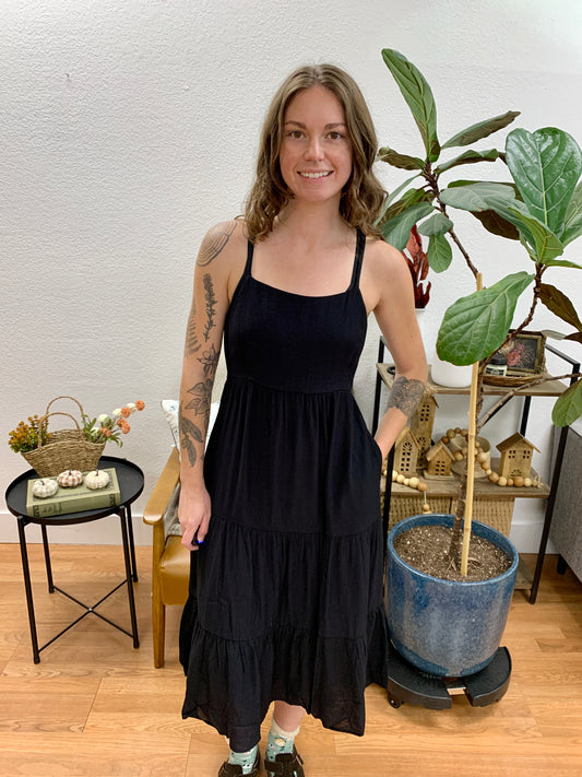Black Everyday Tiered Midi Dress