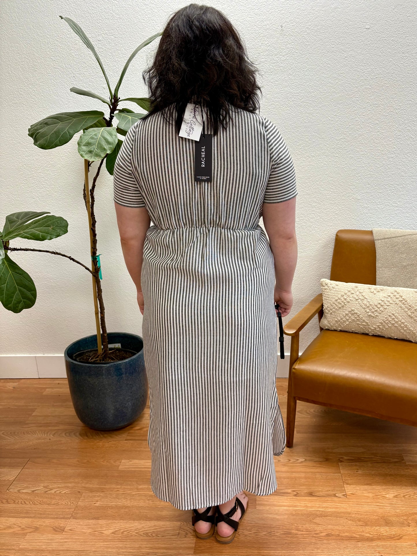 Black Stripe Surplice Woven Dress