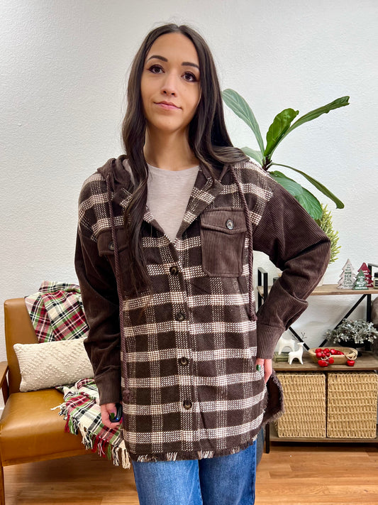 Brown Plaid Hooded Jacket