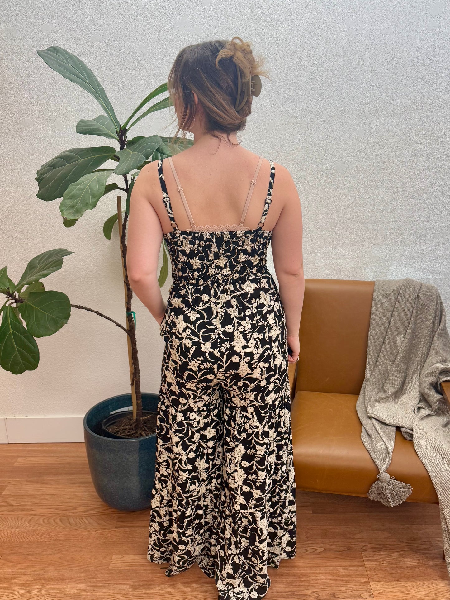 Black Floral Tiered Jumpsuit