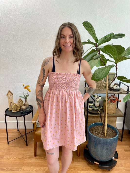 Mauve Smocked Floral Dress