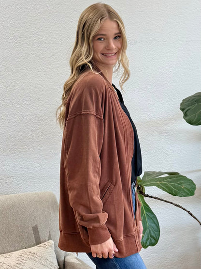 Brown Washed Zipper Jacket