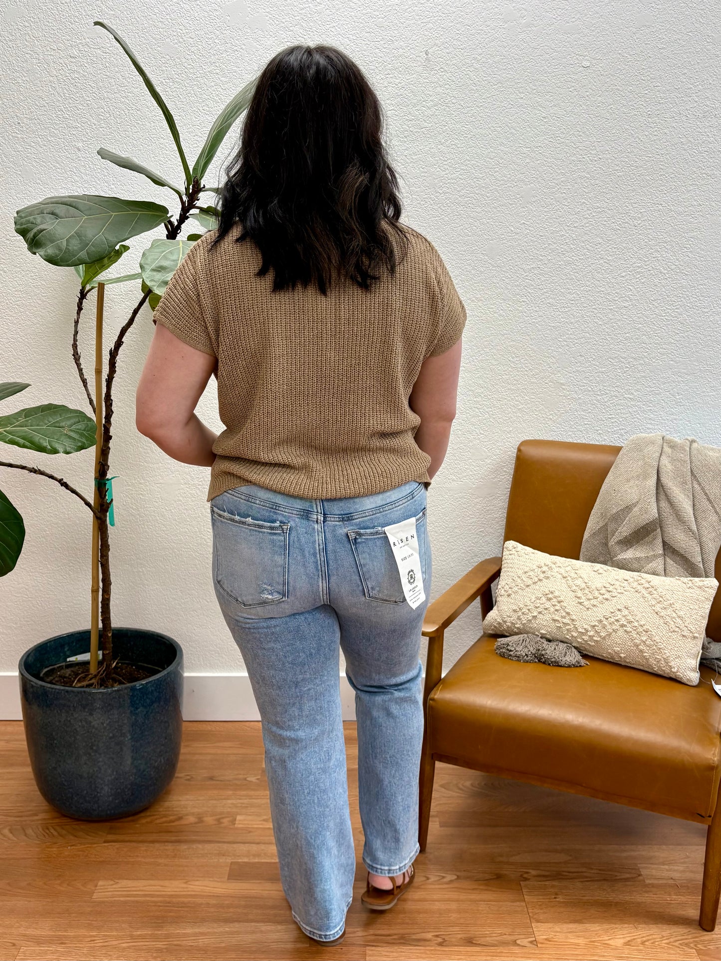 RISEN Medium Low Rise Crop Slim Straight Jeans