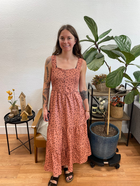 Mauve Tiered Smock Floral Maxi Dress