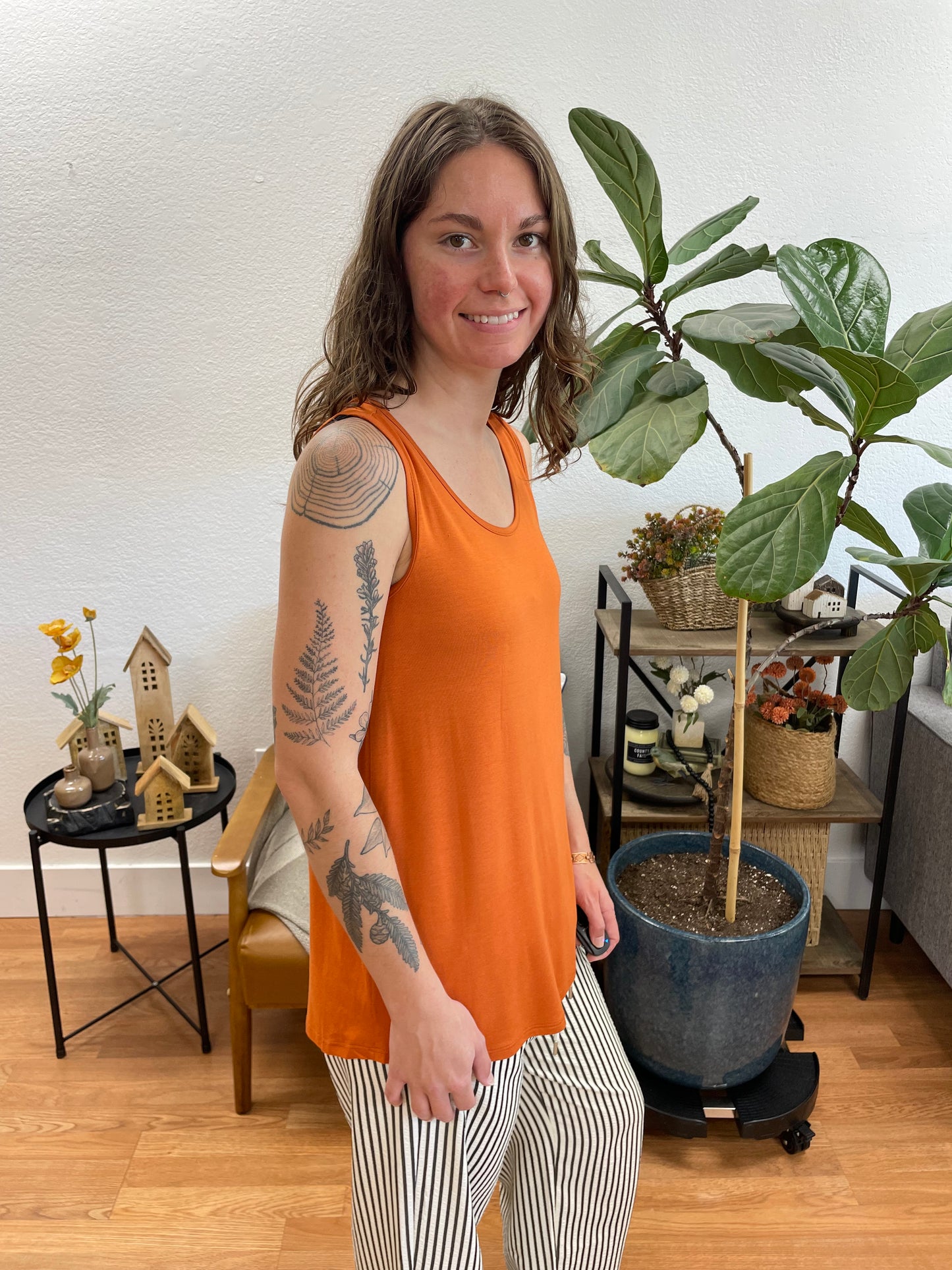 Rust Sleeveless Scoop Neck Top