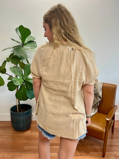 Natural Puff Sleeve Gauze Blouse