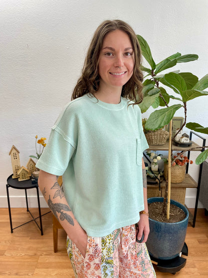 Mint Ribbed Pocket Knit Tee