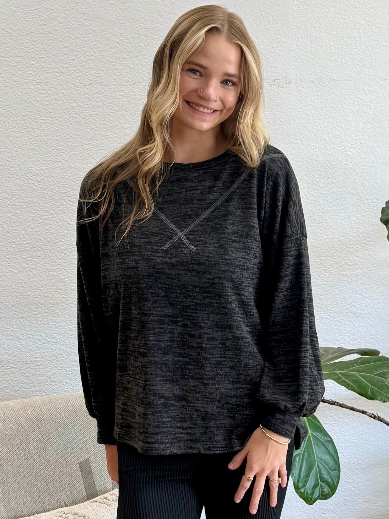 Black Stitch Hacci Knit Top