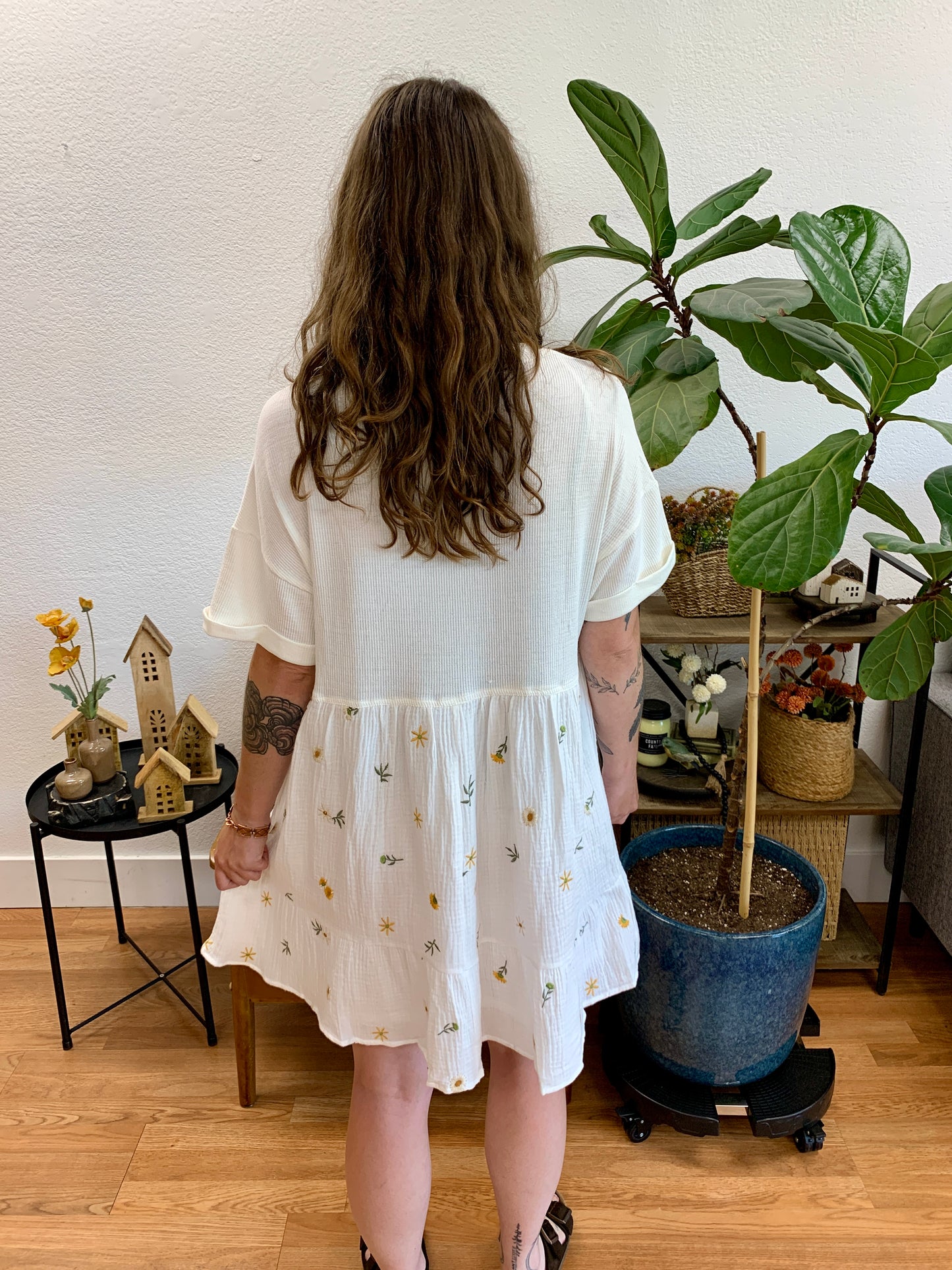 Ivory Embroidered Relaxed Dress