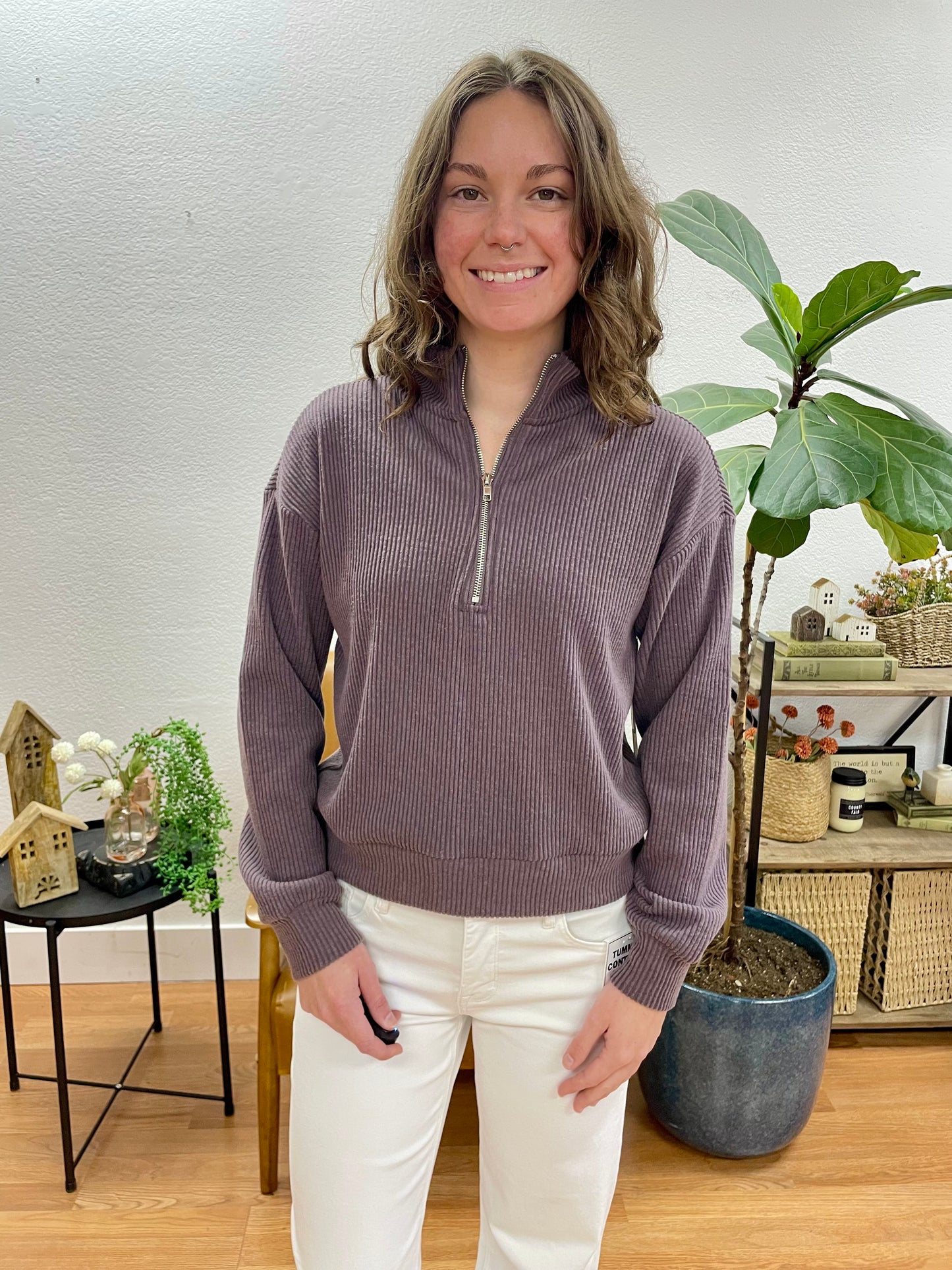 Chocolate Half Zip Top - Terra Cottage