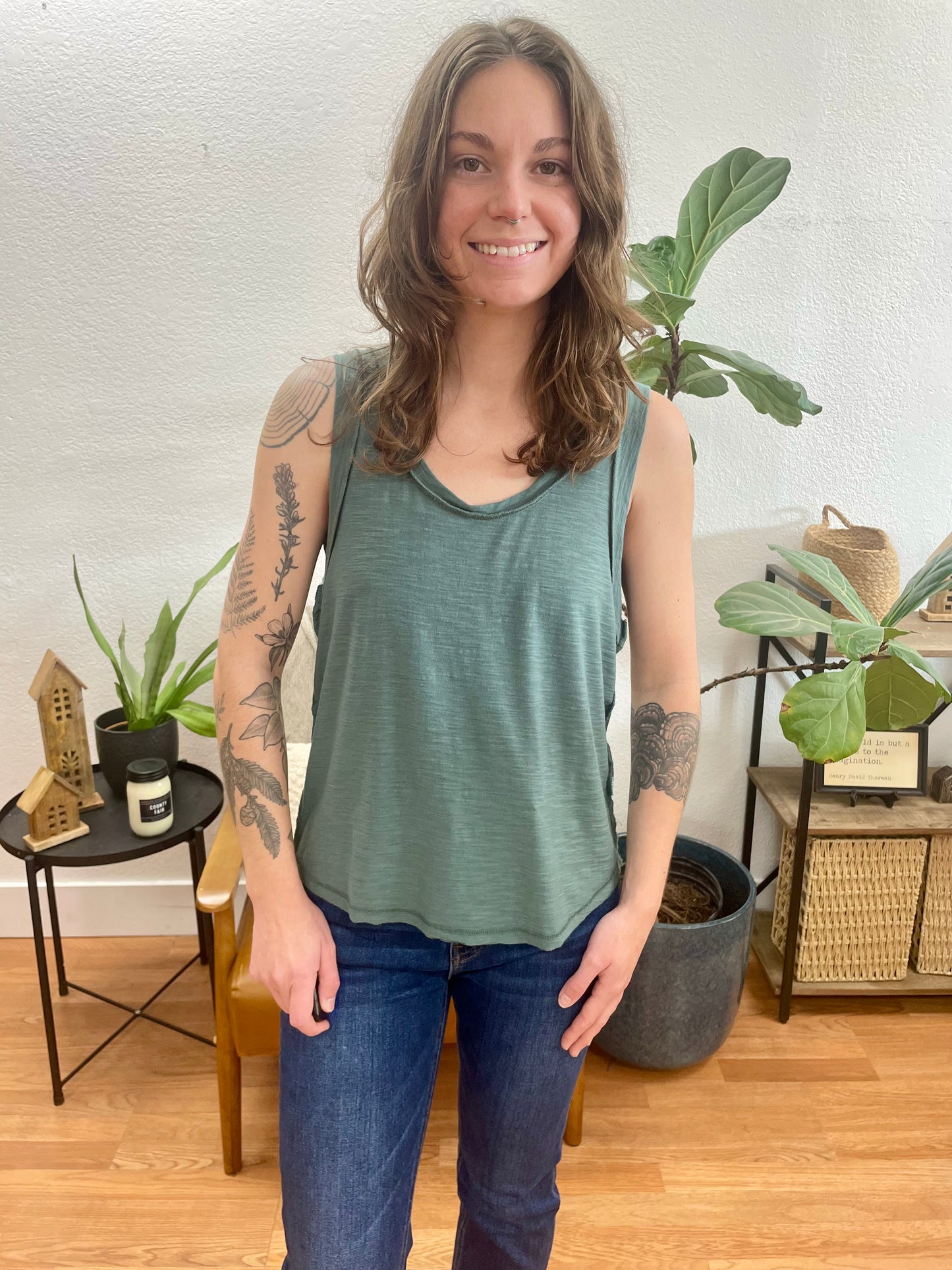 Jade Flowy Slub Tank - Terra Cottage