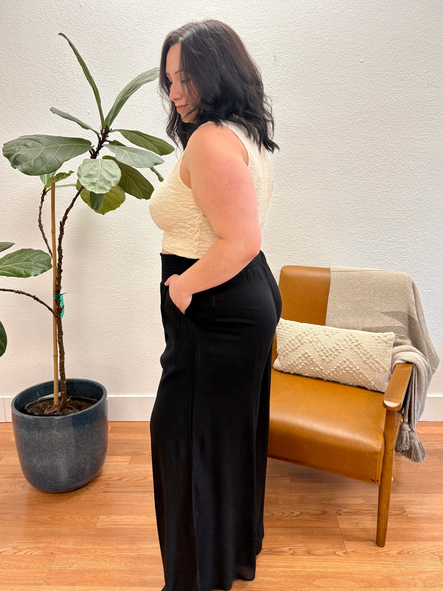 Black Wide Smock Pants
