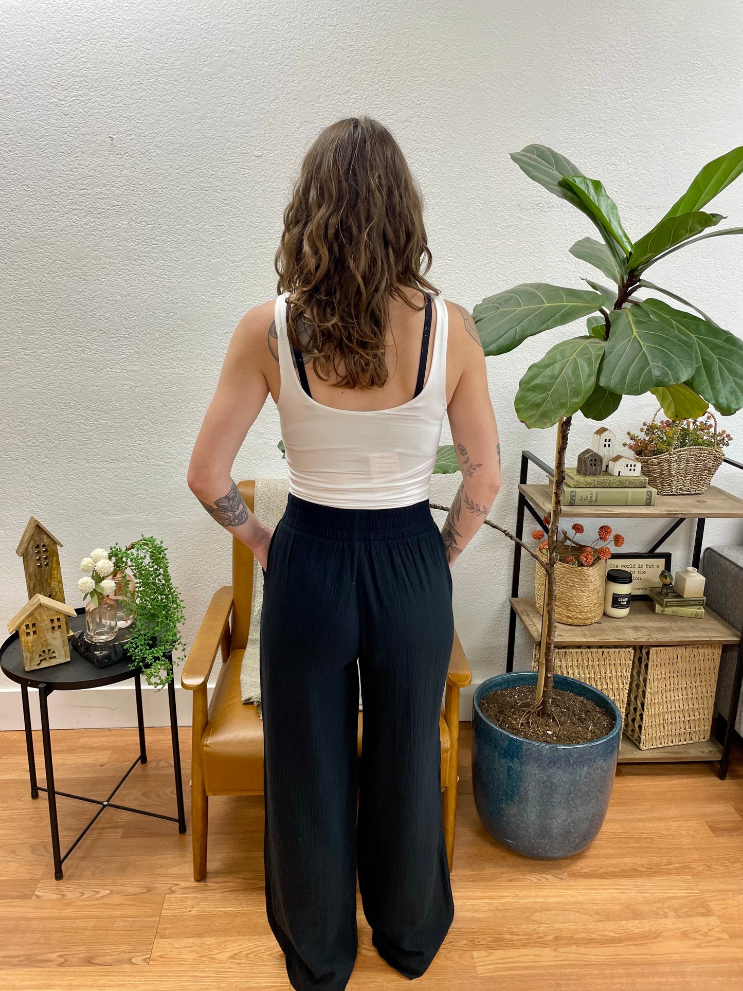 Black Wide Leg Gauze Pants