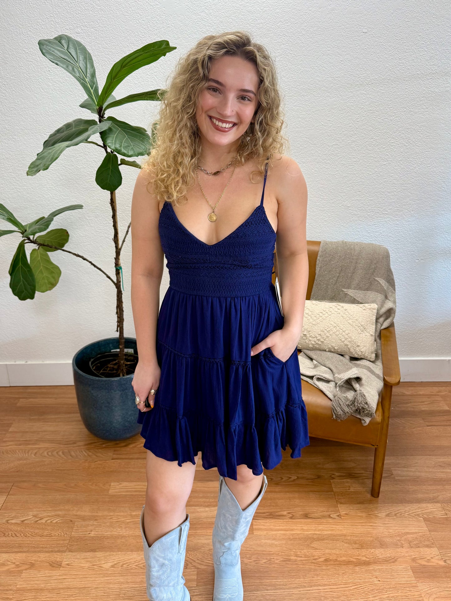 Navy Knit Mini Dress