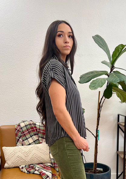 Black Stripe Collared Shirt