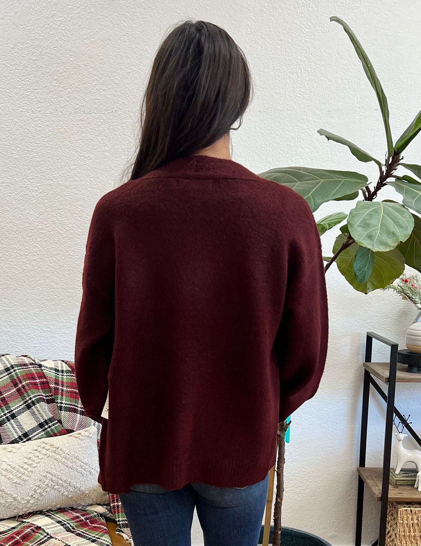 Burgundy Chunky Open Cardigan