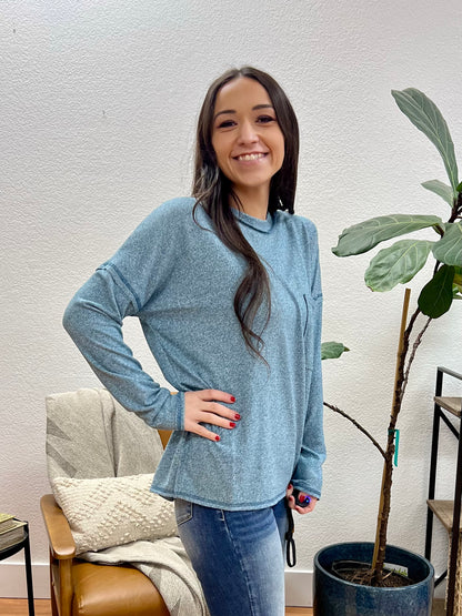 Teal Soft Melange Pocket Tee