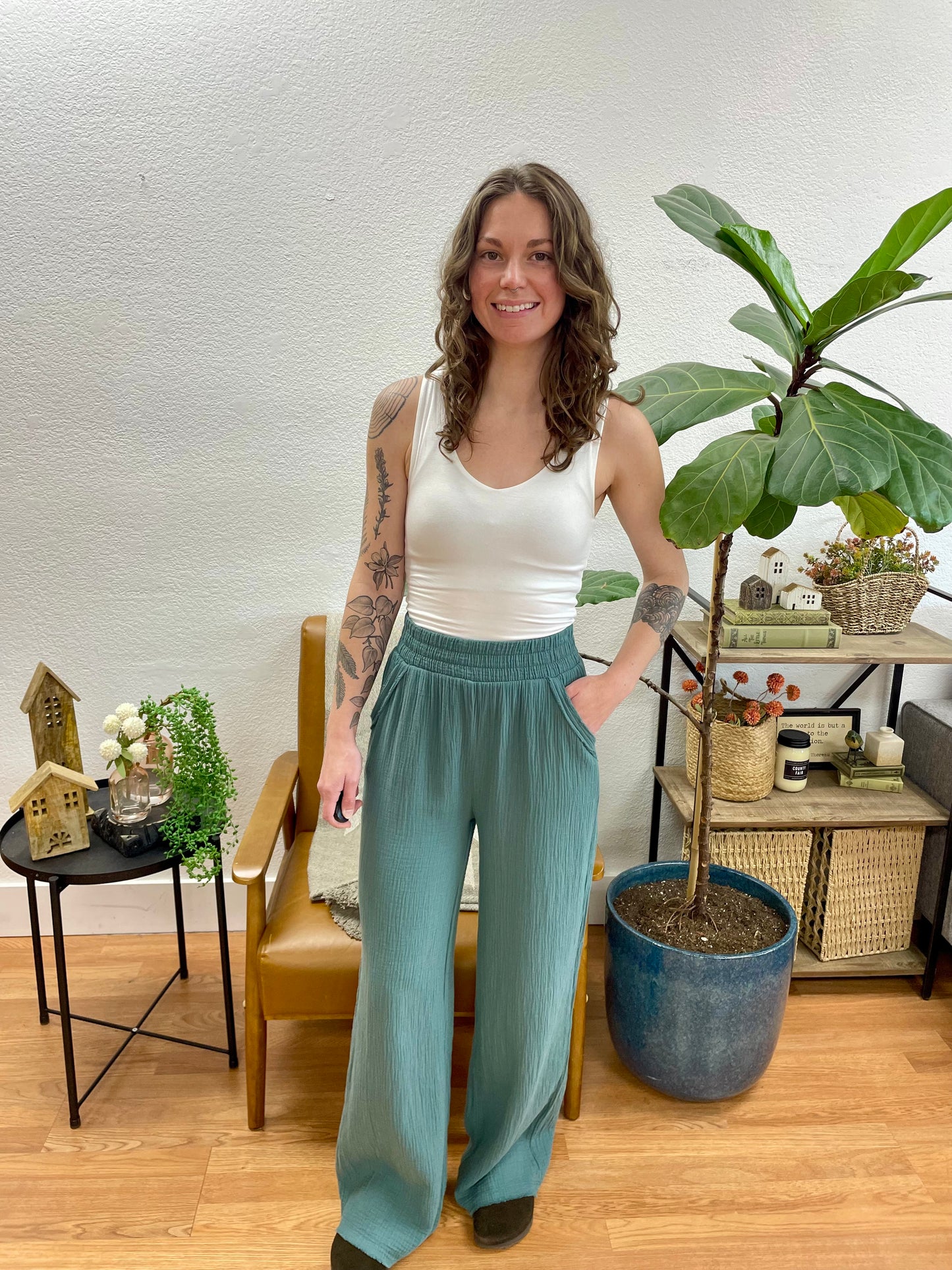 Jade Wide Leg Gauze Pants