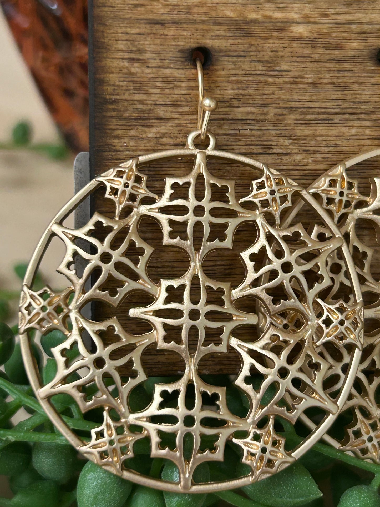 Gold Round Filigree Earrings