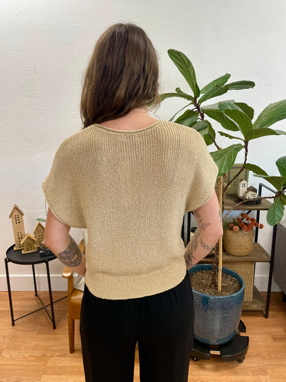 Taupe V Stitch Short Sleeve Sweater