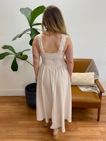 Light Taupe Corset Detail Midi Dress