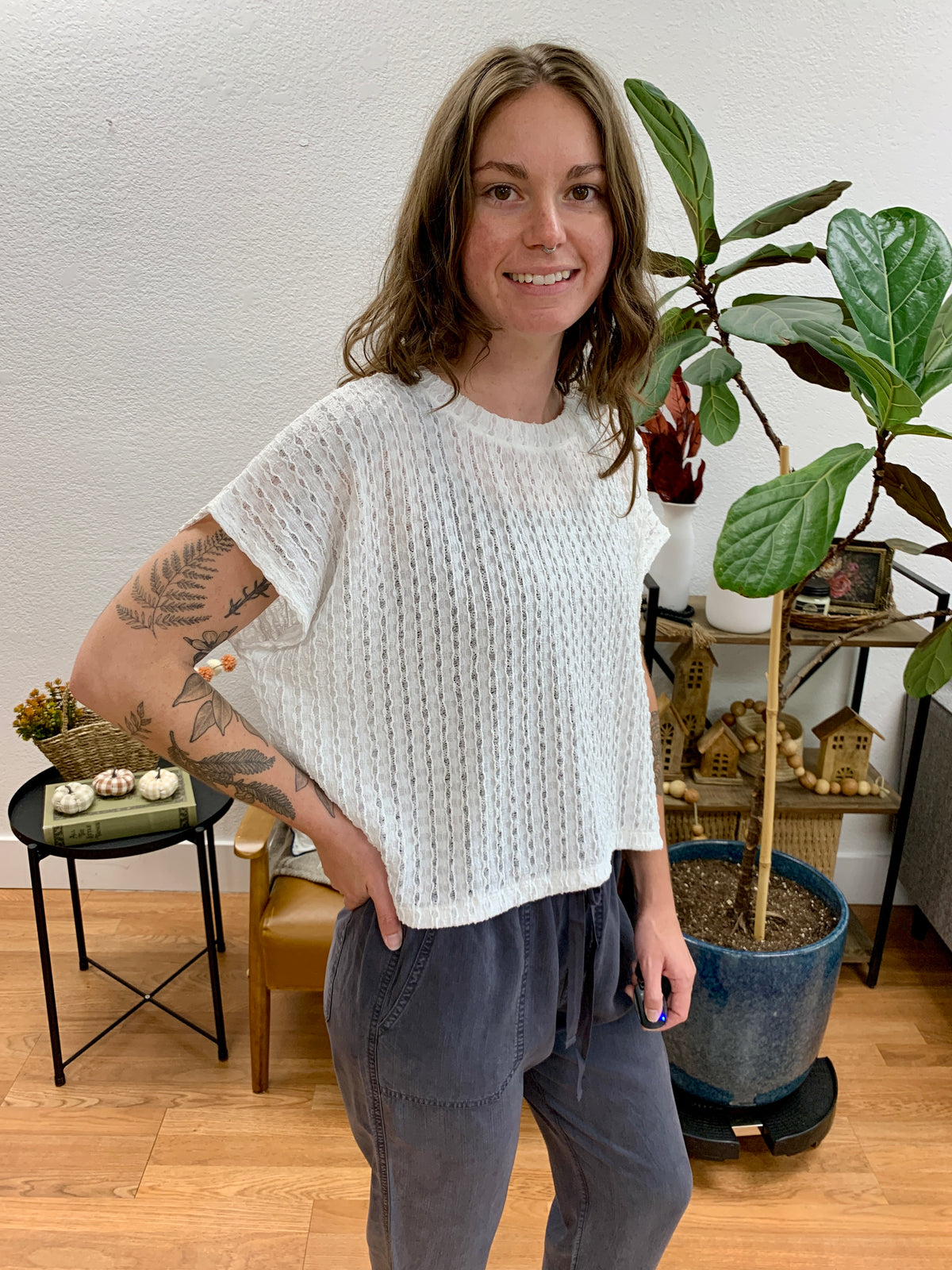 White Drop Shoulder Top