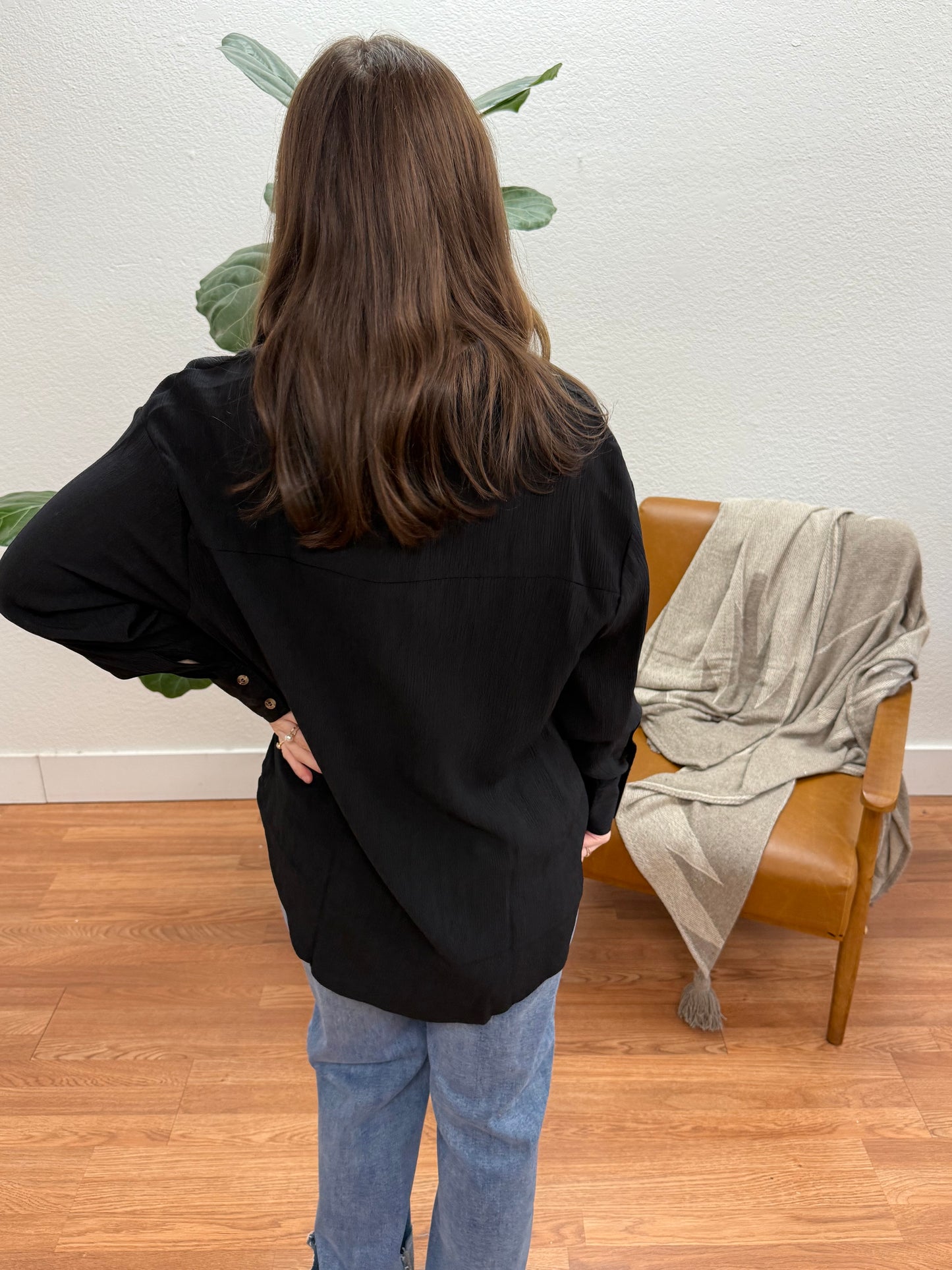 Black Textured Button Down