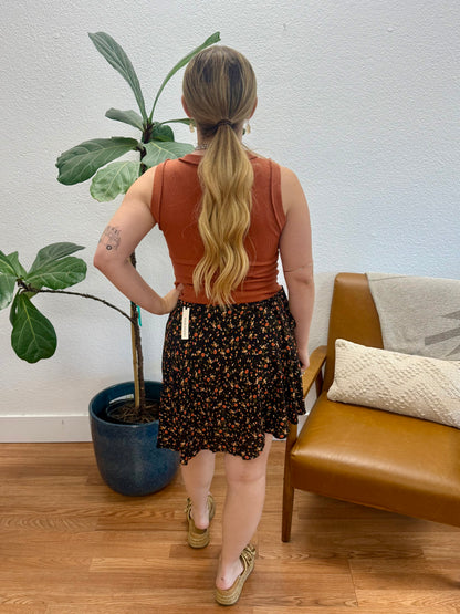 Orange Florals Side Tie Skirt