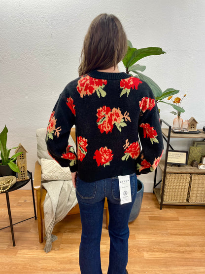 Black Floral Pullover Sweater