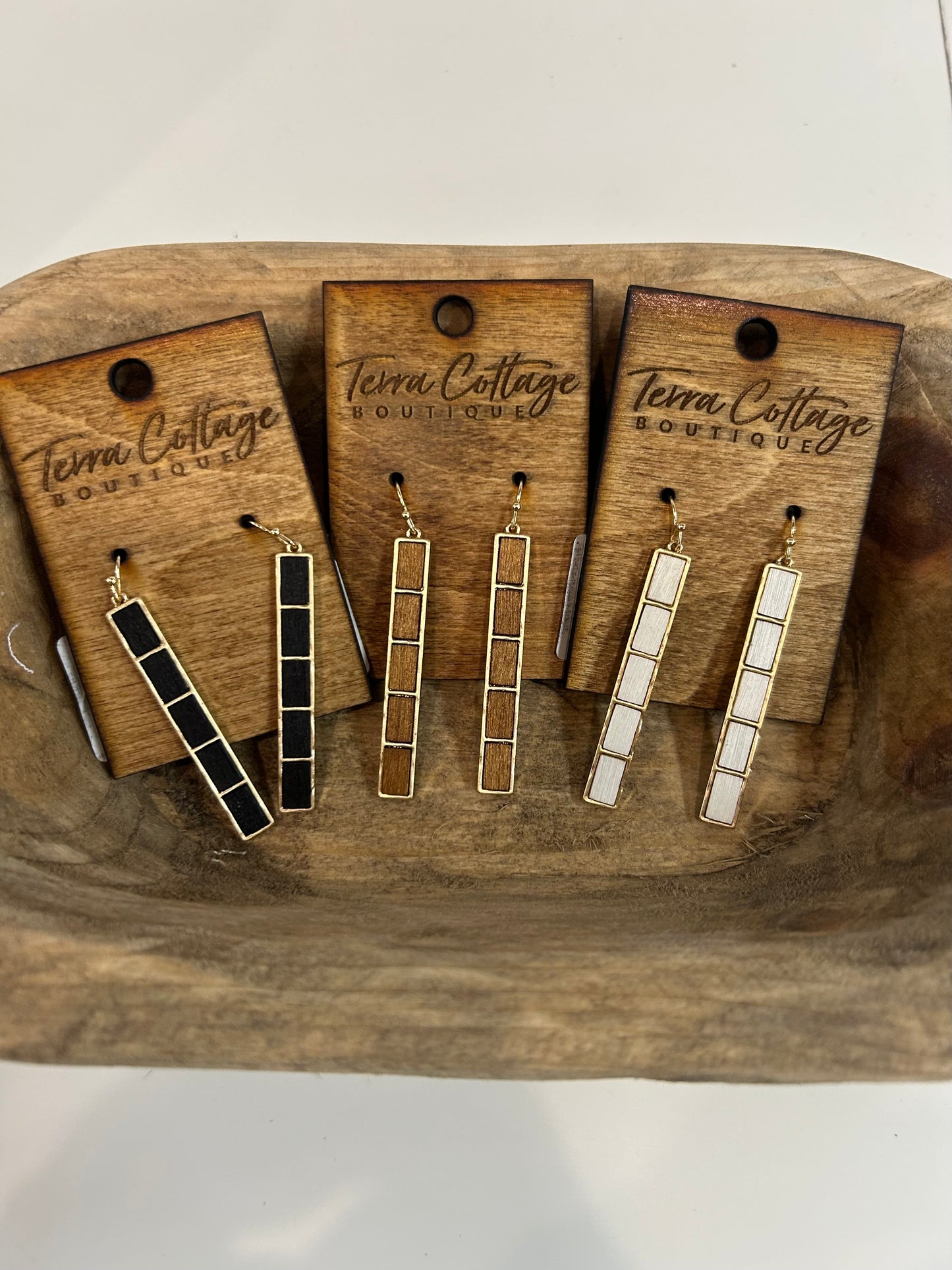 Wooden Rectangle Bar Dangle Earrings