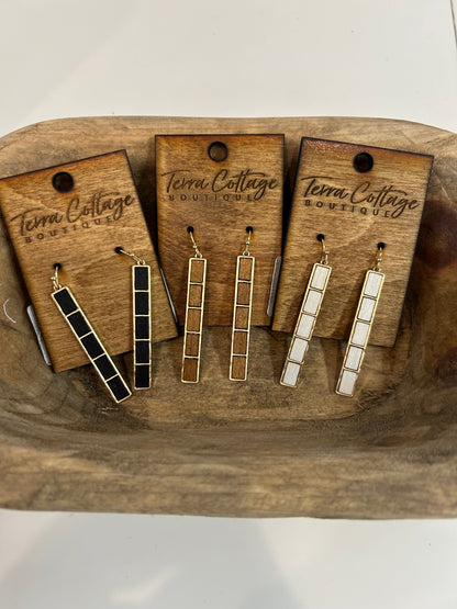 Wooden Rectangle Bar Dangle Earrings