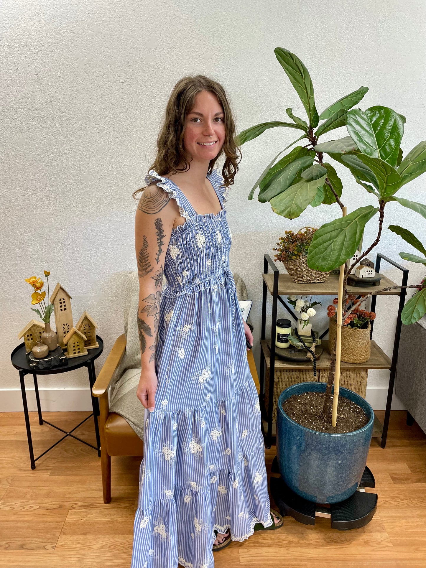 Embroidered Striped Maxi Dress