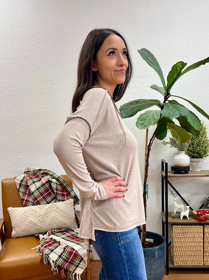 Ash Mocha Melange Hacci Long Sleeve Tee