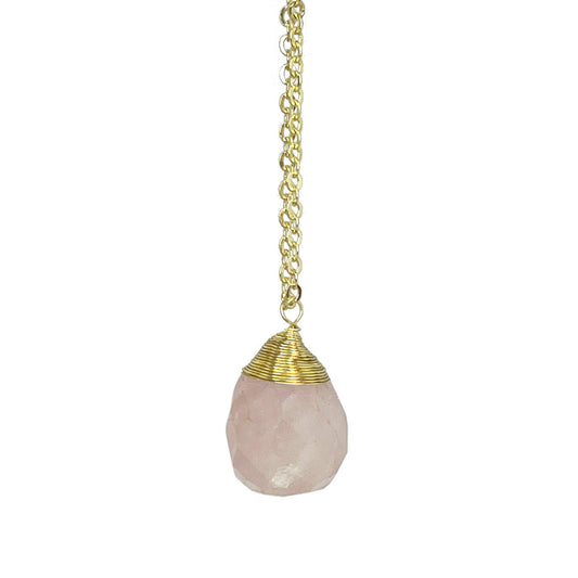 Gold-Plated Rose Quartz Teardrop Necklace