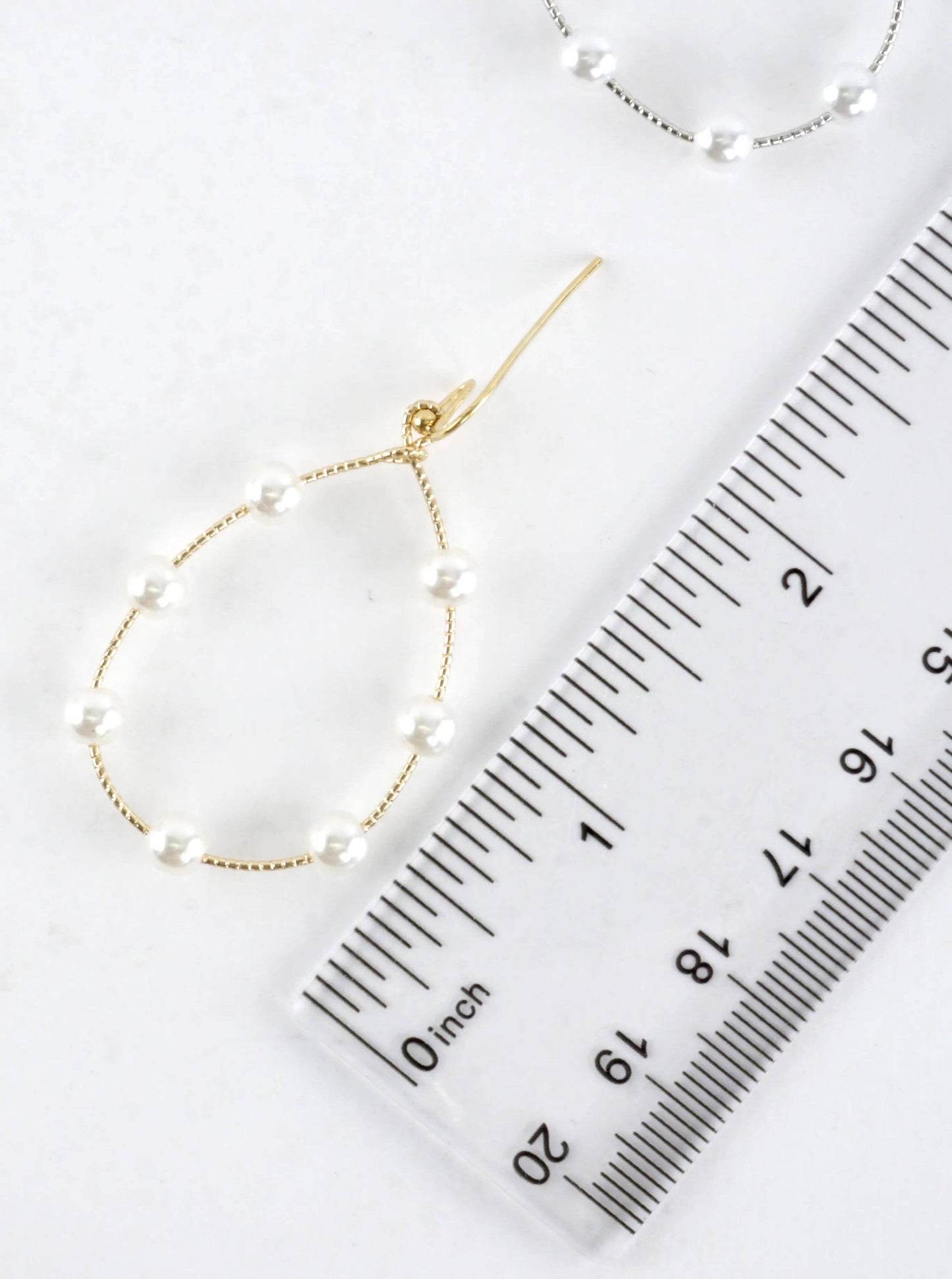 Gold Textured Wire Station Pearl Drop Earrings