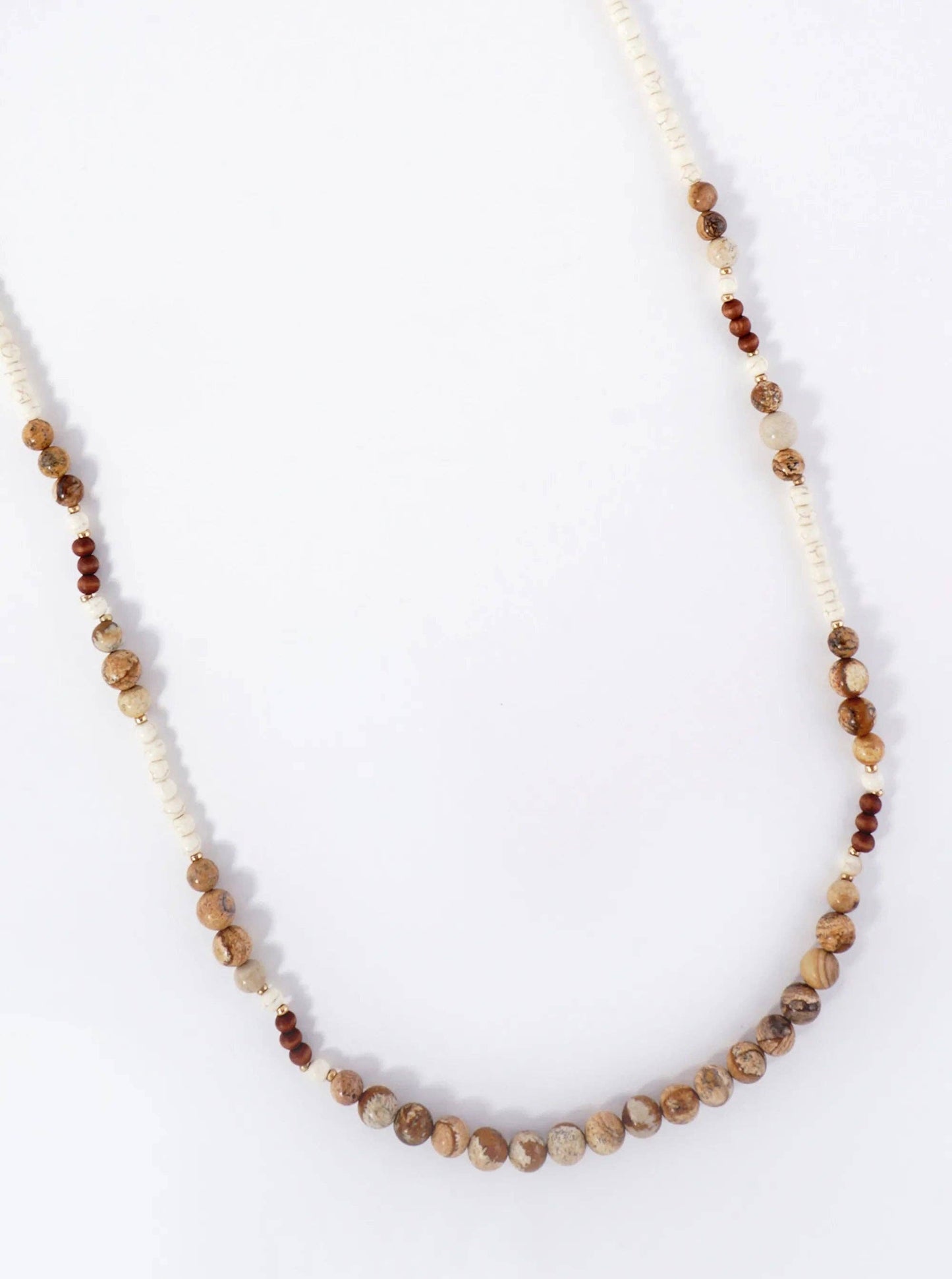 Inch Wooden Beads And Semiprecious Stone Long Necklace