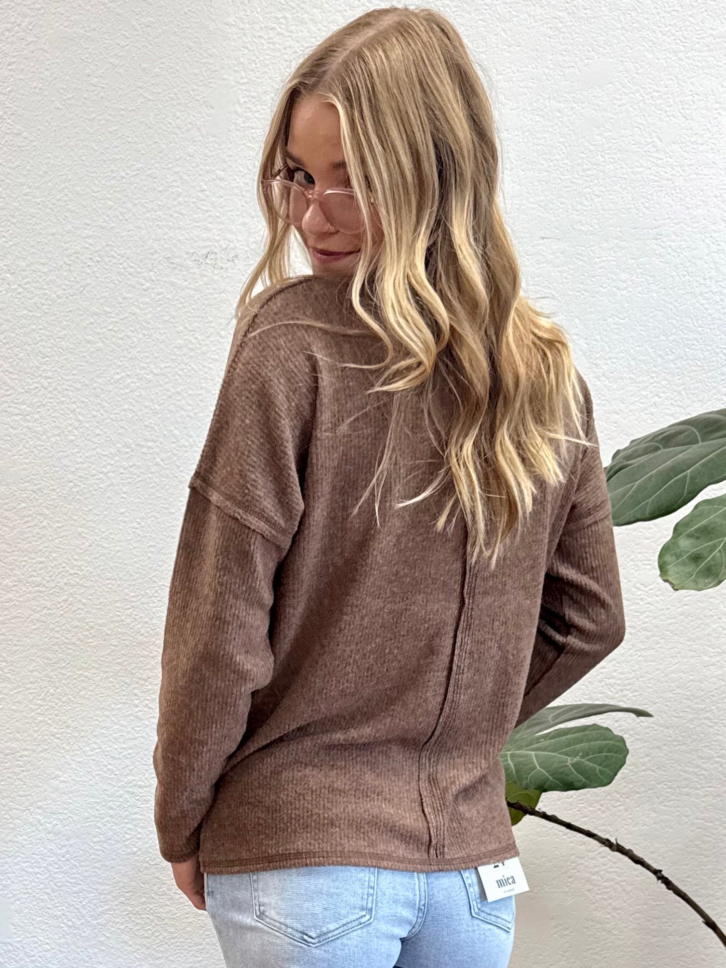 Brown Ribbed Hacci Sweater