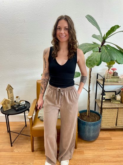 Mocha Tencel Wide Leg Pants - Terra Cottage
