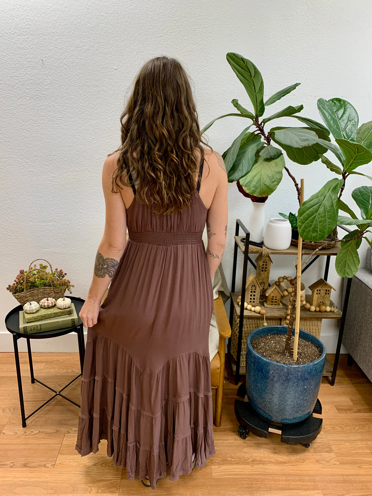 Cocoa Shirred Maxi Dress