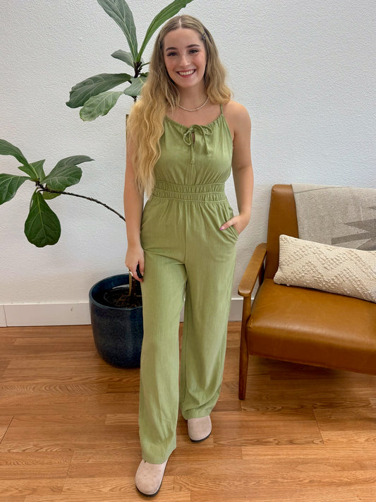 Olive Ribbon Jumpsuit