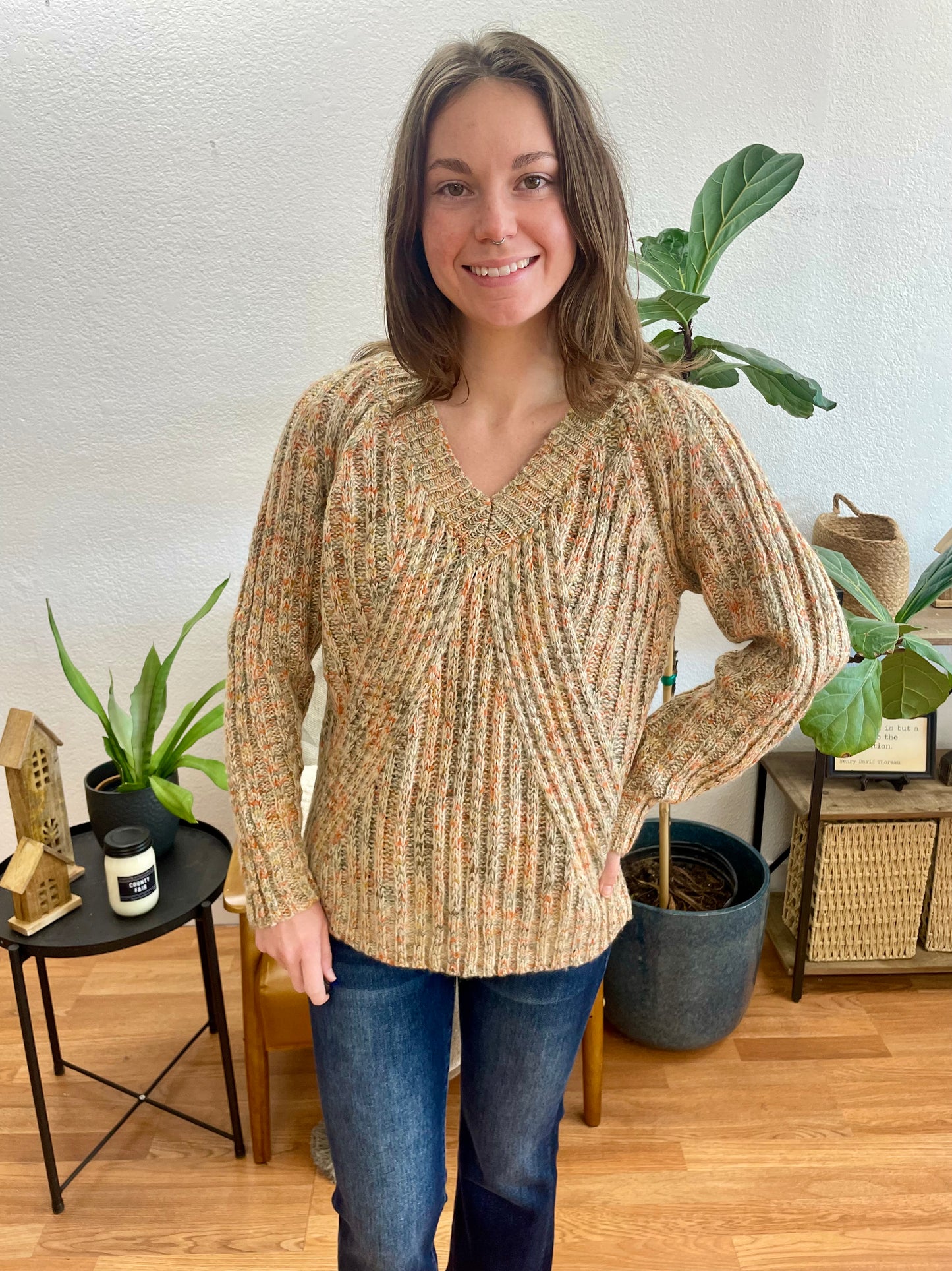 Taupe V Neck Sweater