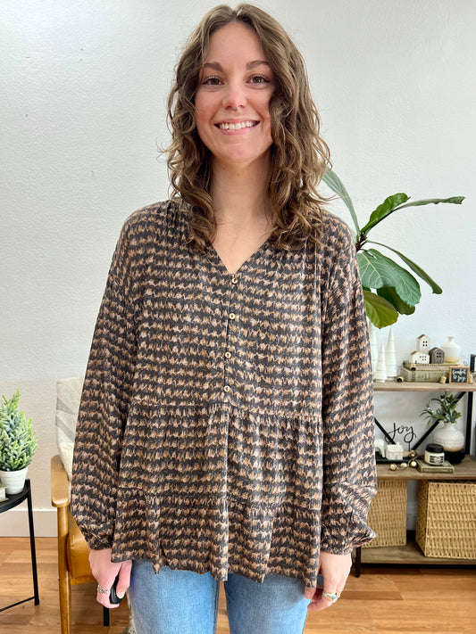 Charcoal Tie-Dye Babydoll Blouse